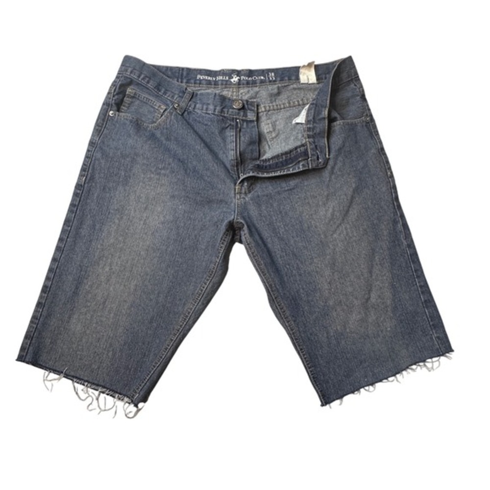 Beverly Hills Polo Club Shorts Mens 38 Blue Denim Raw Hem Cut Off Jorts Y2K